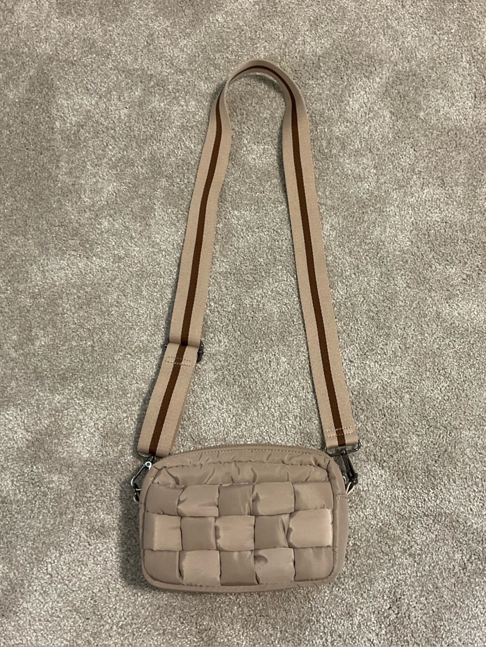 Sol and Selene Tan Quilted Crossbody Bag | Woven Puffer Purse